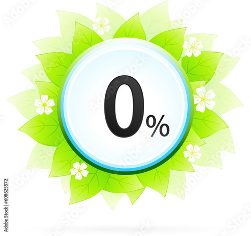 0% Icon with Leaves and Flowers