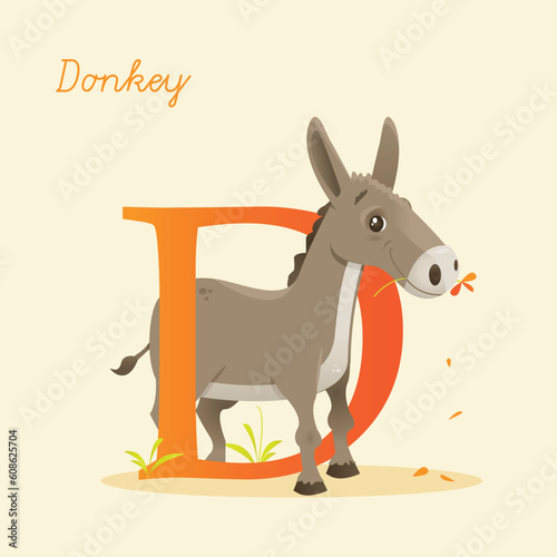 Animal alphabet with donkey, vector illustration