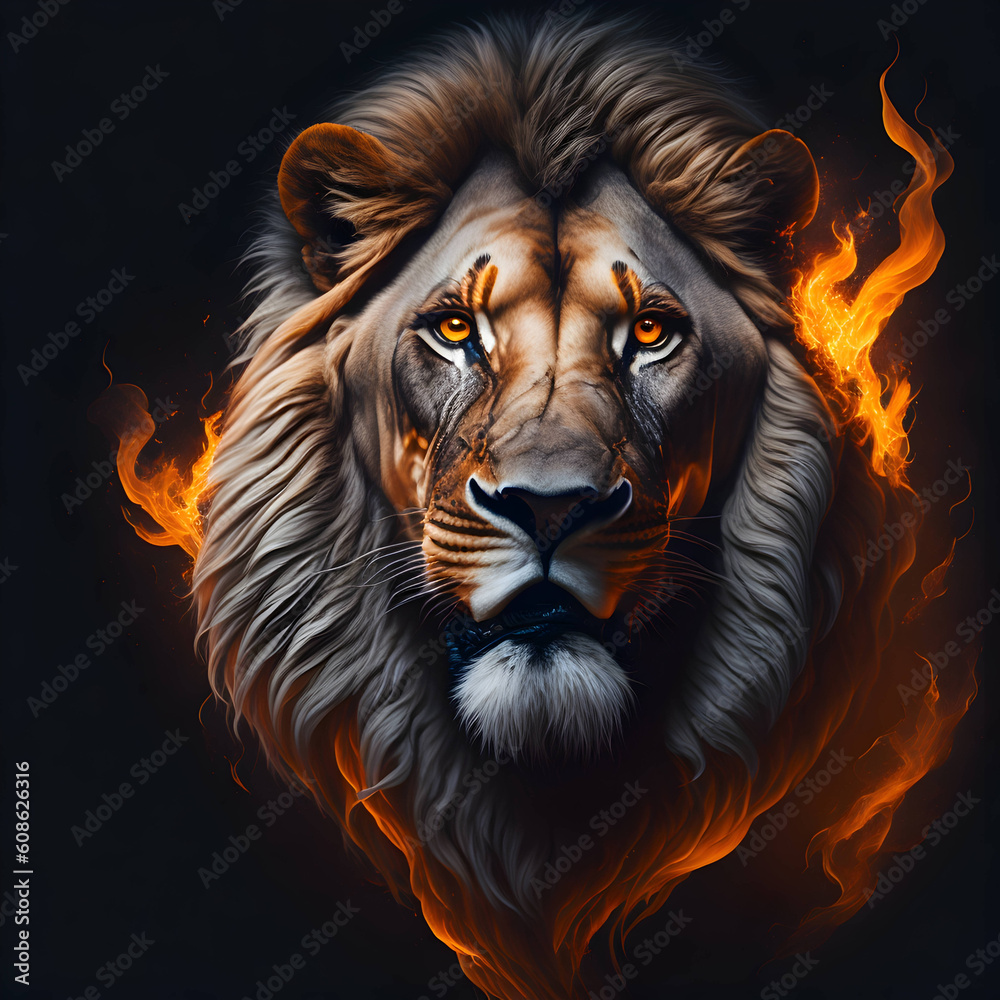 head of a lion on fire Generative AI head of a lion on fire Generative AI