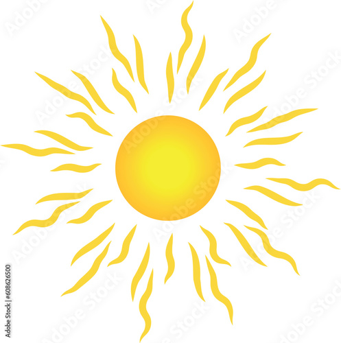 Stylish sun with rays isolated on white background. Vector illustration