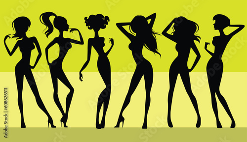 Vector illustration  of a six girls silhouettes