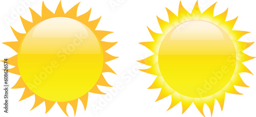 Set of glossy sun images isolated on white background. Vector illustration