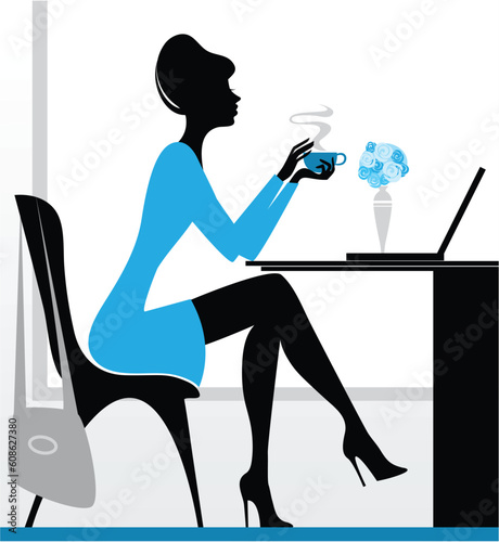 Vector illustration of a girl with laptop