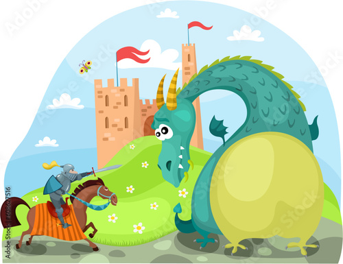 vector illustration of a dragon and knight © Designpics