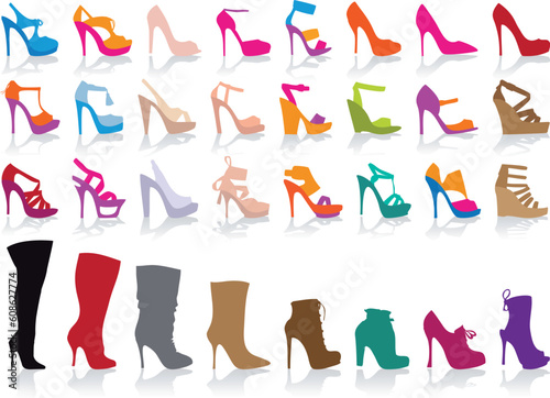 set of detailed colorful shoes, vector illustration