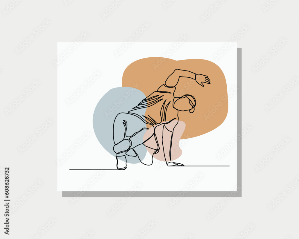 Continuous single one line drawing art of man dancer do hip hop breakdance hand stand vector illustration Continuous single one line drawing art of man dancer do hip hop breakdance hand stand vector illustration