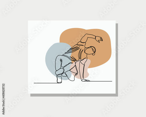Continuous single one line drawing art of man dancer do hip hop breakdance hand stand vector illustration