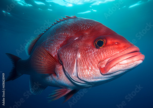 Red Snapper in the ocean water. Ai generative