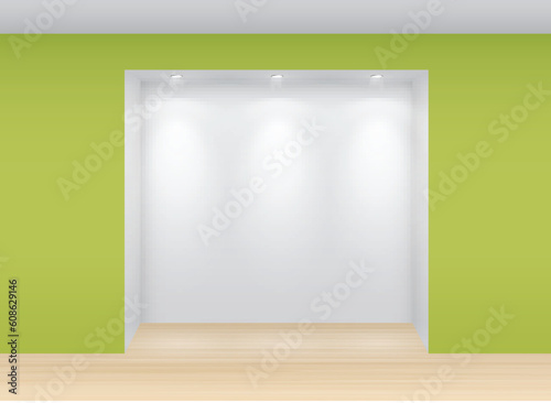 Gallery Interior with empty niche and lights.