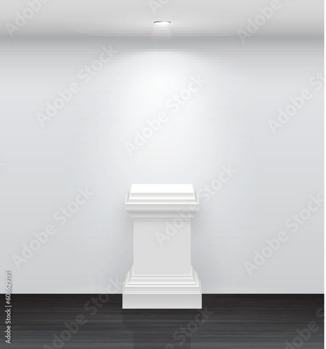 3d Empty white stand for your exhibit. Vector illustration.