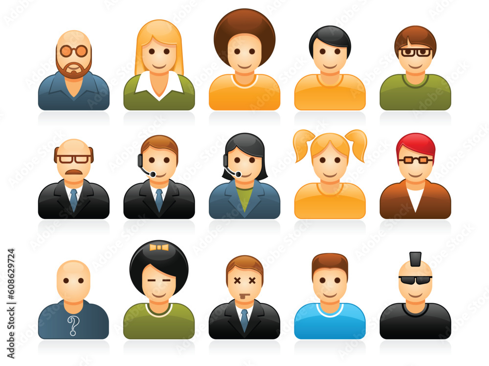 Glossy people avatars with different style and hairdo Glossy people avatars with different style and hairdo