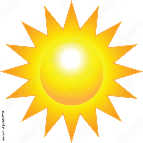 Shining sun isolated on white background. Vector illustration