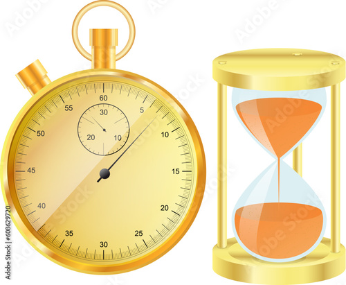 Gold stopwatch and hourglass Also available as a Vector in Adobe illustrator EPS format, compressed in a zip file. The vector version be scaled to any size without loss of quality.