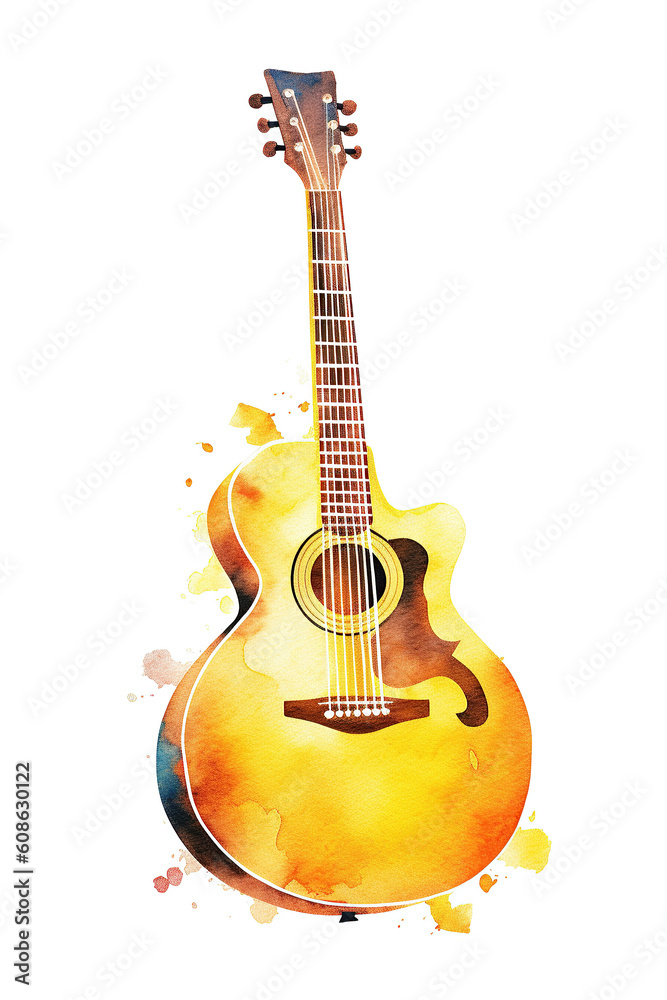 guitar music watercolor clipart isolate white background