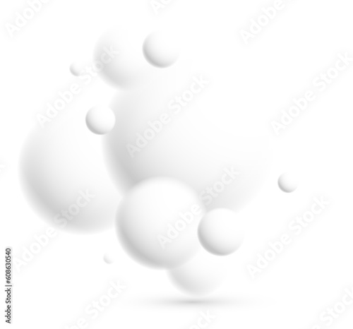 Light and soft 3D defocused spheres vector abstract background, relaxing ambient theme with white balls in levitation, atmospheric wallpaper.