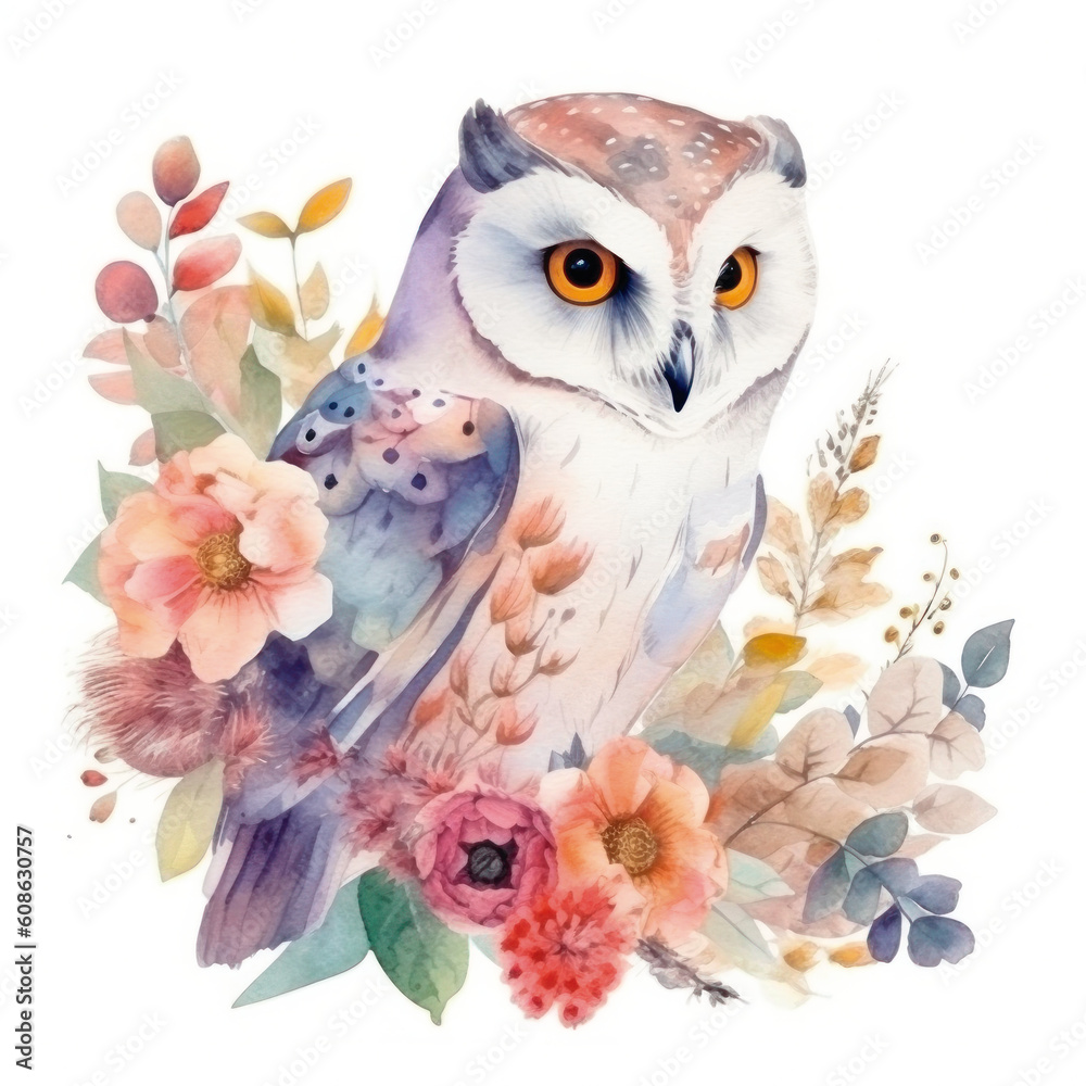 Owl illustration in watercolor