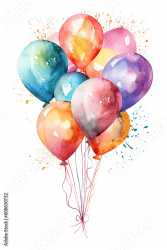 glitter balloon watercolor clipart cute isolated on white background