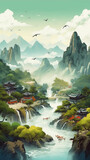 Chinese landscape painting,created with generative ai tecnology.