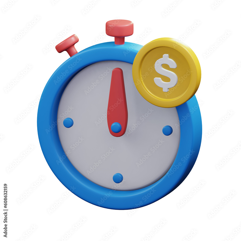 stopwatch with gold coin for financial timing strategy 3d icon illustration design stopwatch with gold coin for financial timing strategy 3d icon illustration design