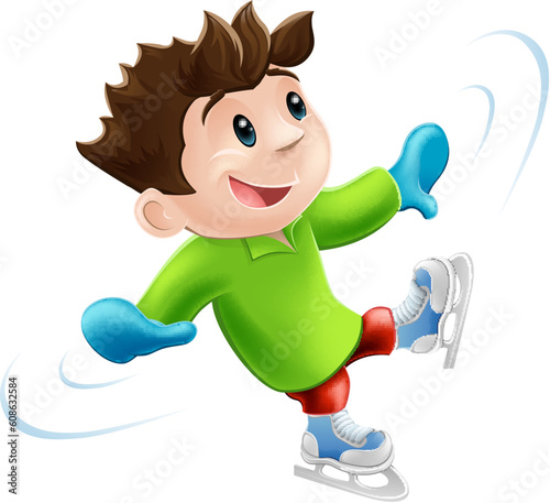 Cartoon of a young man or boy having a wobbly ice skate!