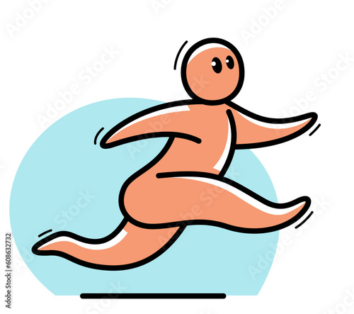 Funny cartoon man running vector flat style illustration isolated on white, cute and positive small guy drawing or icon.