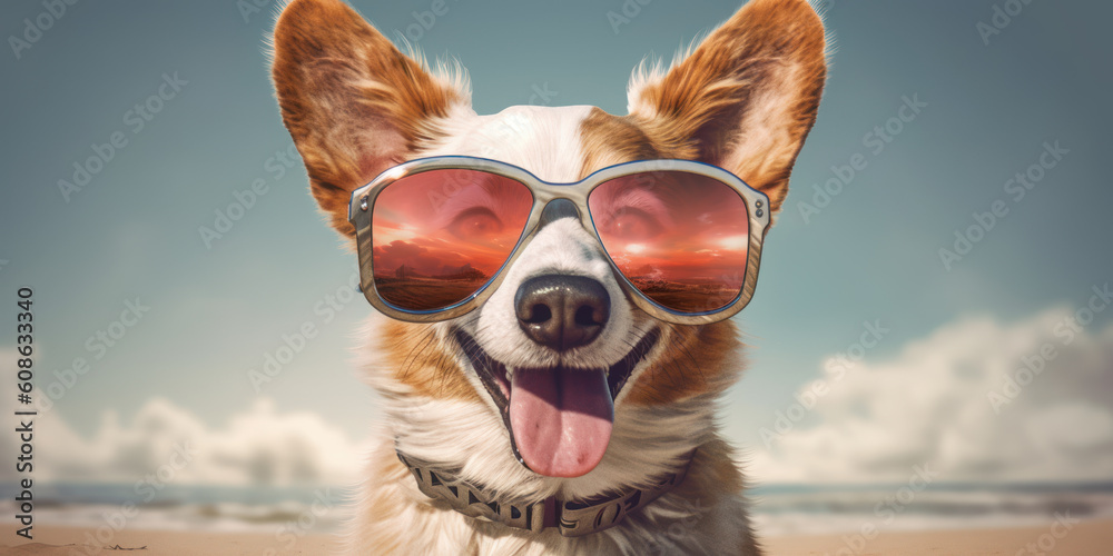 Sunny Side of Cuteness: Cardigan Welsh Corgi Dog with a Funny Face in  Sunglasses, Enjoying the Beach Vibes. Generative AI Stock Illustration |  Adobe Stock