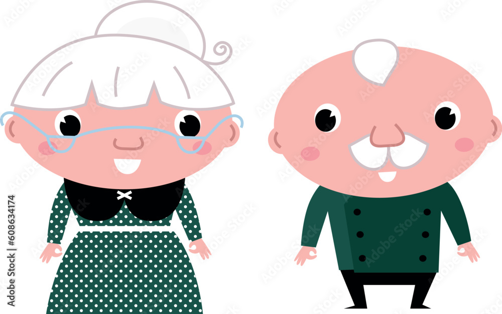 Grandparents - standing stylized seniors. Vector cartoon Grandparents - standing stylized seniors. Vector cartoon