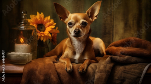Pampered Pup  Chihuahua Enjoying Spa Treatment. Generative AI