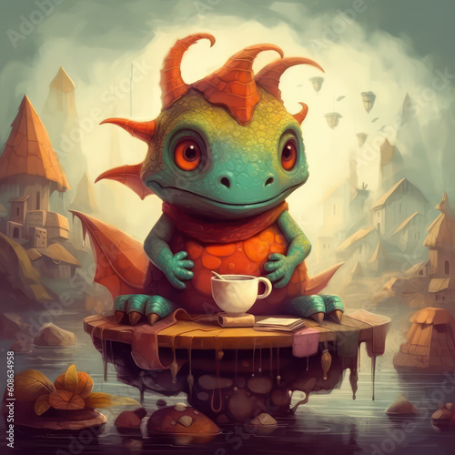 Cute Dragons  Childrens Book Illustration  Generative AI