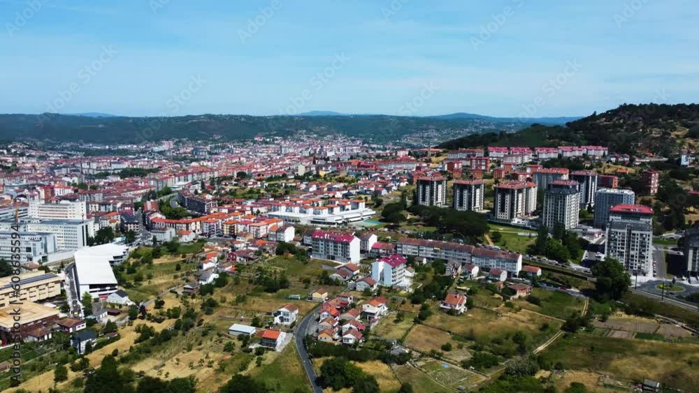 Aerial dolly above rairo town in ourense galicia spain on sunny day Aerial dolly above rairo town in ourense galicia spain on sunny day