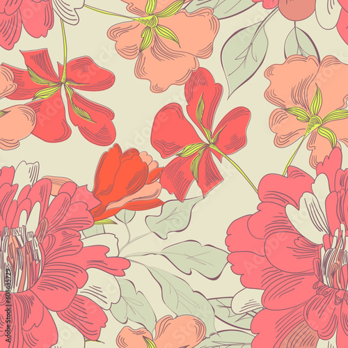 Colorful seamless pattern with decorative flowers © Designpics