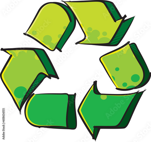 Green recycle symbol created in graffiti style