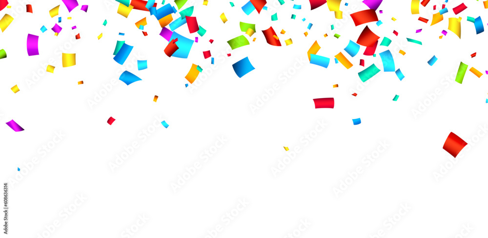 Falling colorful cut out ribbon confetti background with space for text.