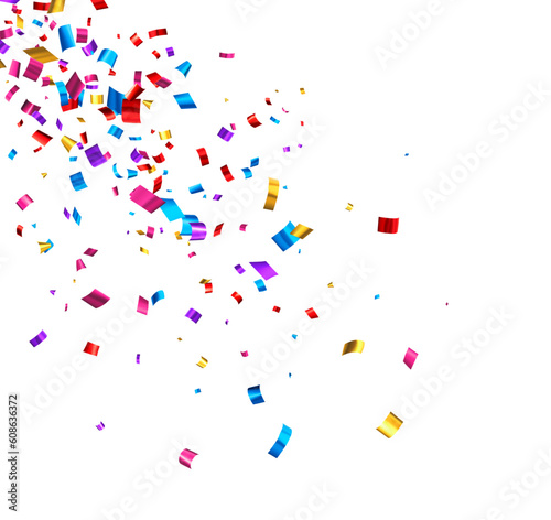 Colorful cut out foil ribbon exploding confetti.
