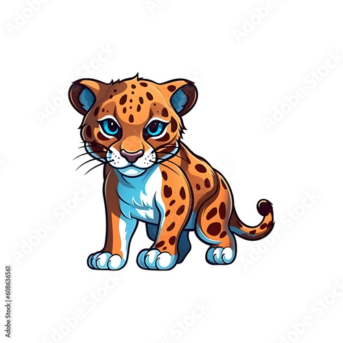 Enchanting Elegance  Cute Jaguar in 2D Illustration