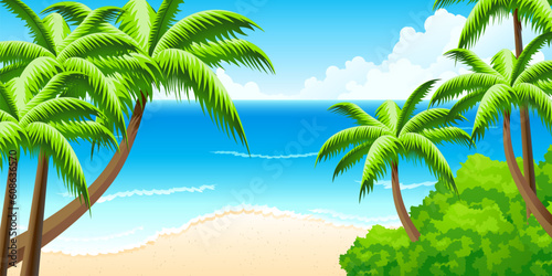 Tropical Background with Sea Palms and Beach photo