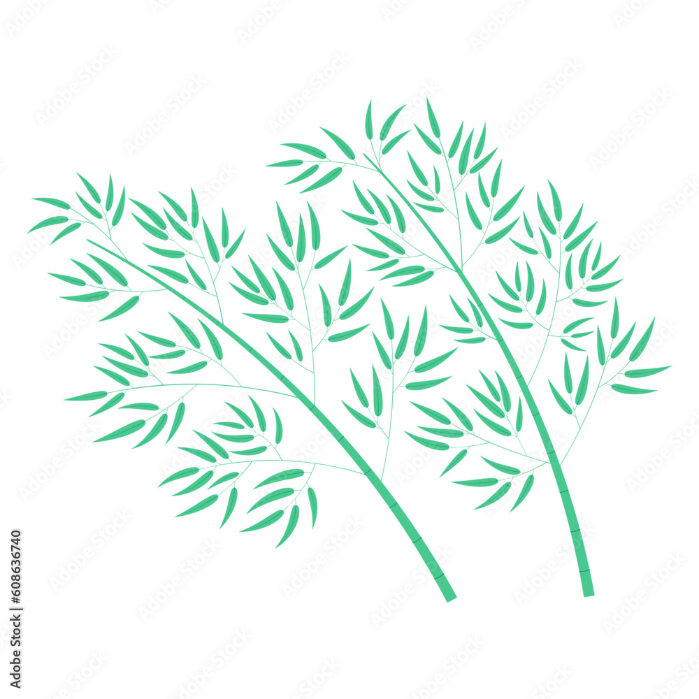 Naklejka premium Bamboo trees illustration. Hand drawn flat style vector, isolated. Plant, foliage, botanical design element, Asian flora