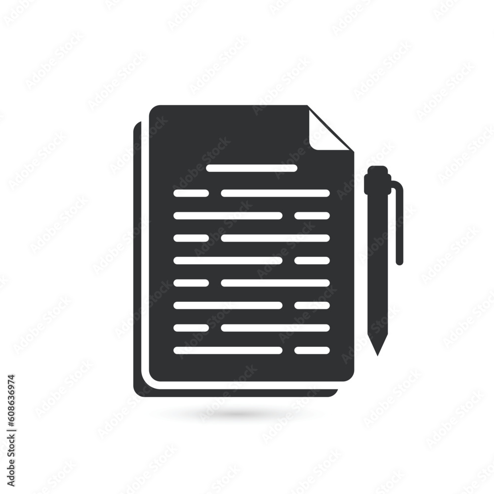 Document with pen icon. Paper with pencil note symbol Document with pen icon. Paper with pencil note symbol
