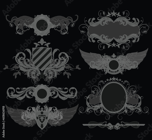 set of ornamental heraldic elements, this illustration may be useful as designer work
