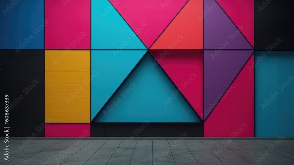 Fototapeta premium alternative geometric multi color painted wall concept. background, wallpaper, Generative AI