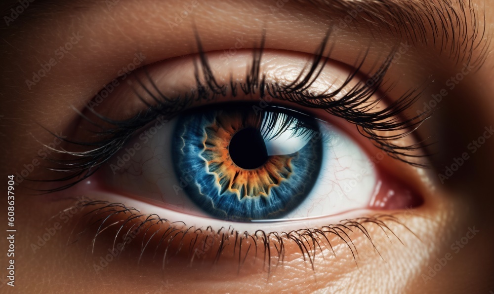 Fototapeta premium a close up of a person's eye with a blue iris. generative ai