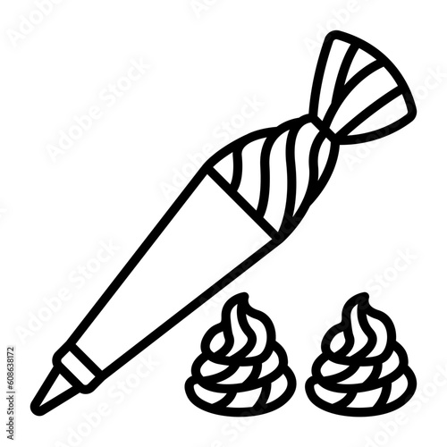 Pipping Bag with Nozzles Tips vector line icon design, Bakery and Breadsmith symbol, Cuisine Maestro sign, food connoisseur stock illustration, Icing Gun Set concept