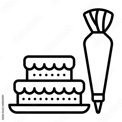 Half Done Pastry with Icing gun vector icon design, Bakery and Breadsmith symbol, Cuisine Maestro sign, food connoisseur stock illustration, Birthday cake is being Prepared concept