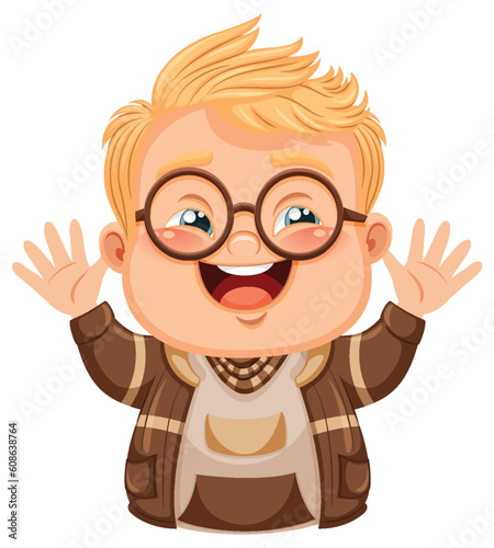 Cute nerdy boy cartoon character