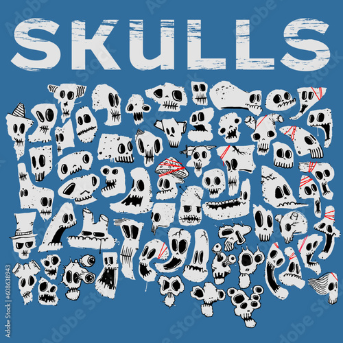 Assorted hand drawn skulls