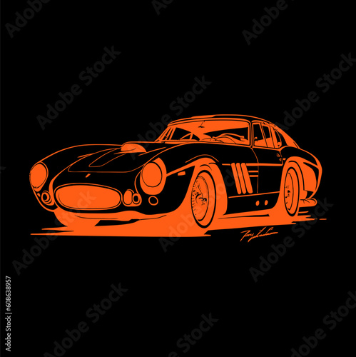 Картината върху платно Italy, year 1962, Ferrari 250 GTO historical sport car, vintage, illustration on
