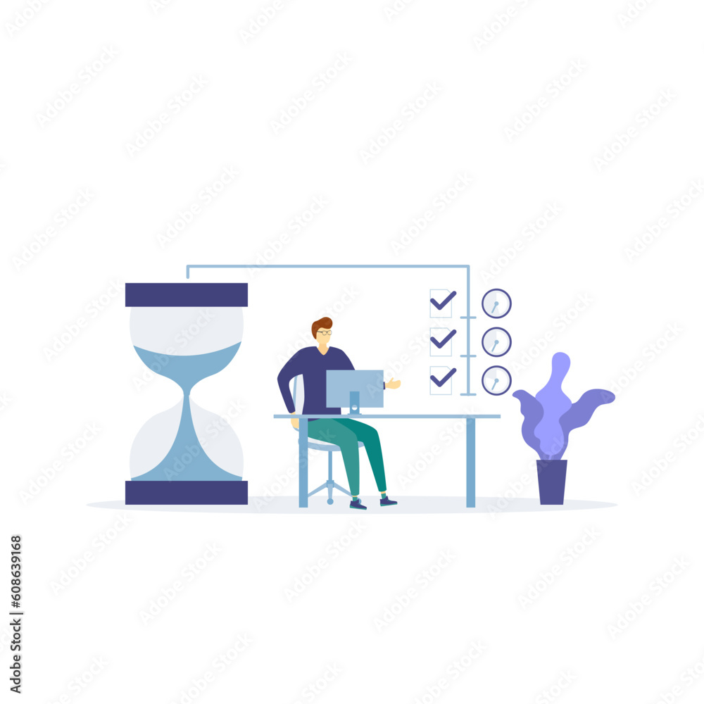 Collection of people successfully organizing their tasks and ...