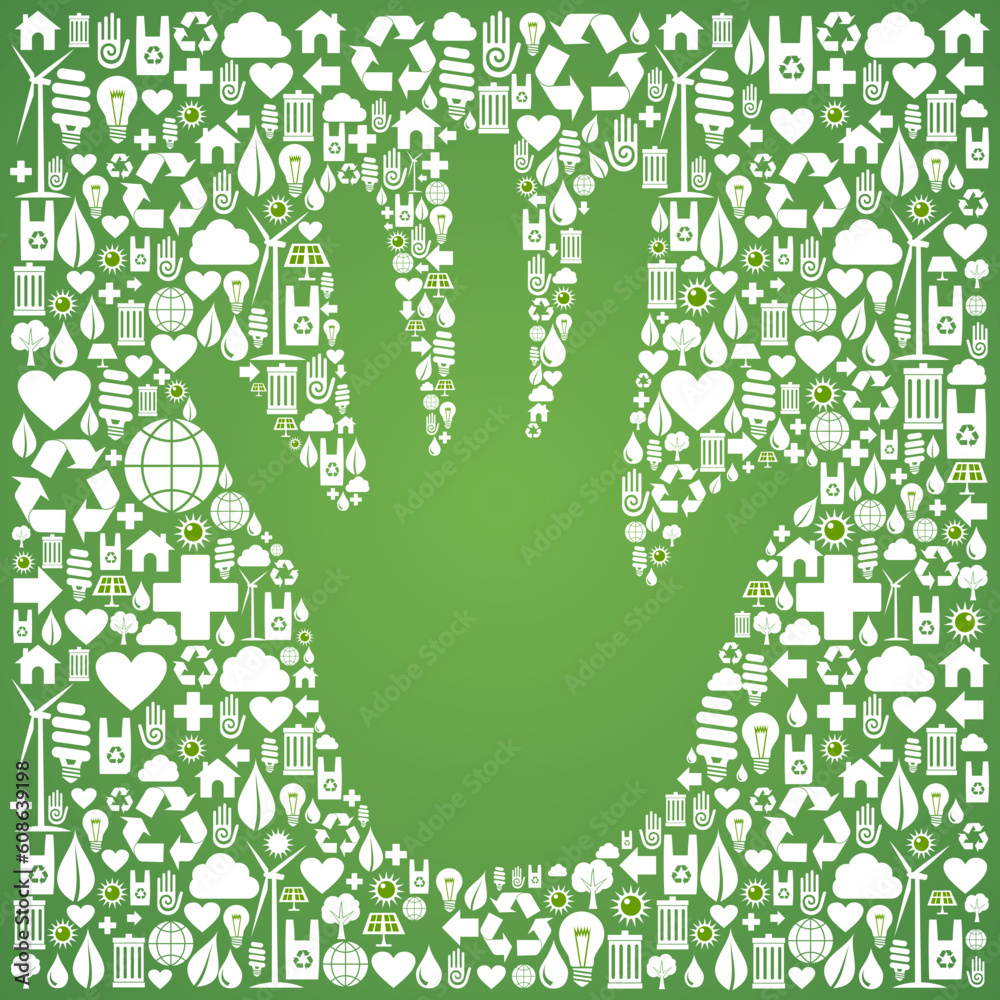 Hand shape in green Earth icons set background. Vector file available. Hand shape in green Earth icons set background. Vector file available.