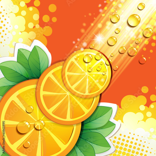 Slices orange with rays of light