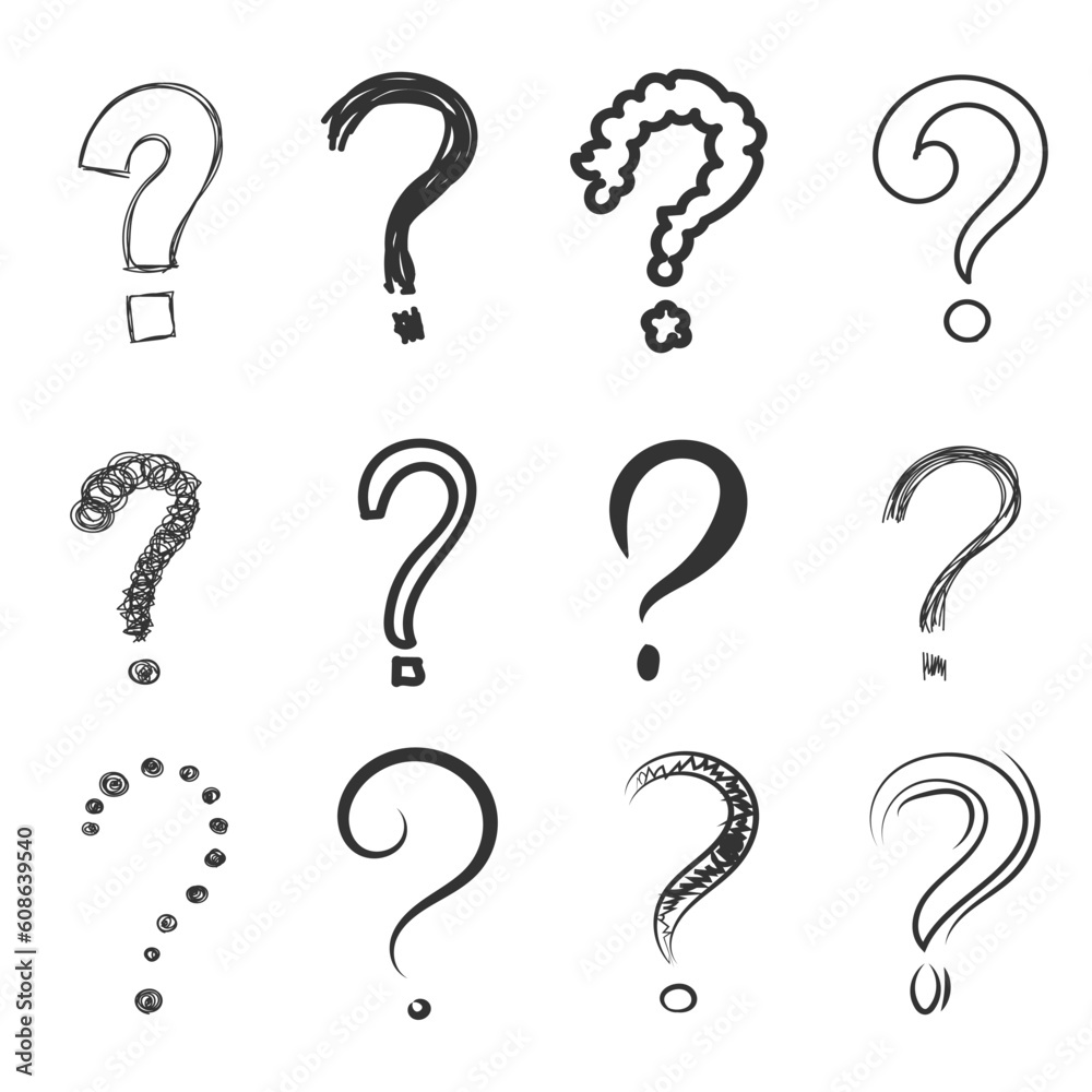 Question mark - hand drawn symbol. Cartoon sketch style interrogation ...